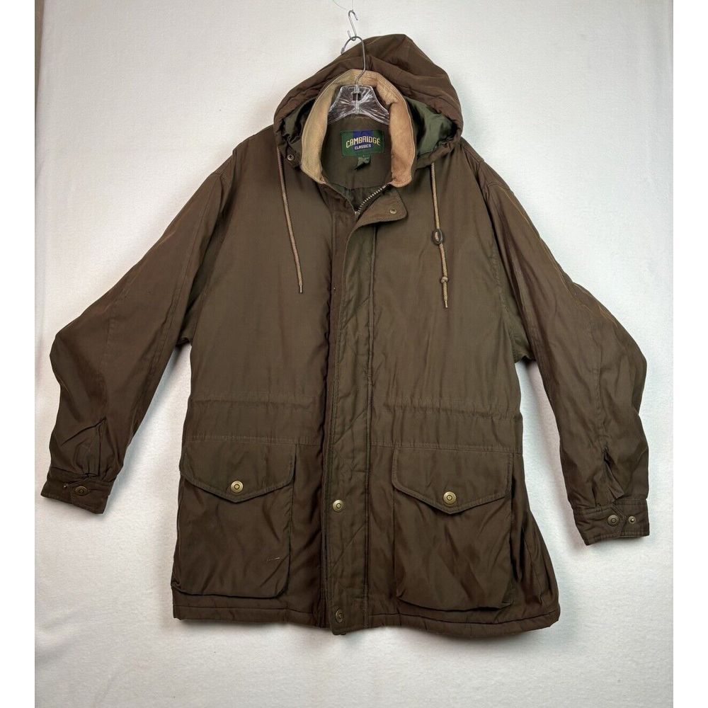 Cambridge Classics Brown Puffer Jacket Zip Up Collared Hood‎ Lined Size Large